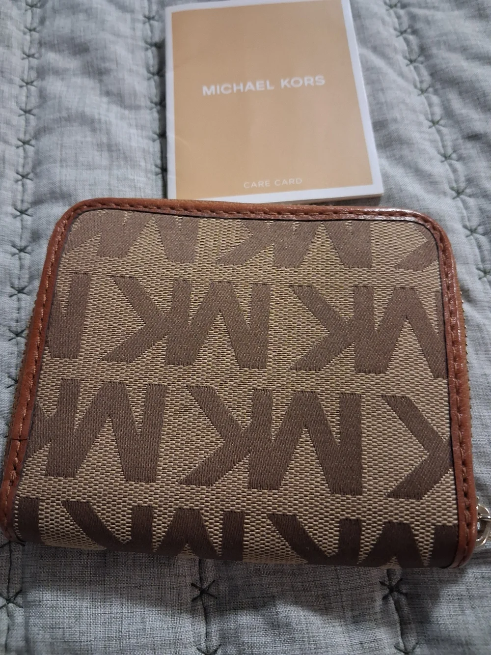 Michael Kors Tan and Brown MK Logo Zip-Around Wallet